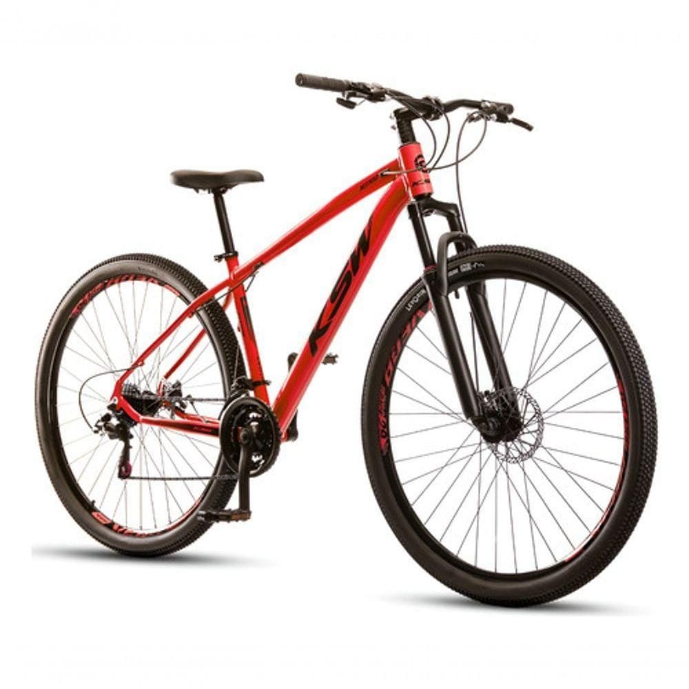 Bicicleta Ksw Xlt 100 Aro 29 24v Freio A Disco Mecânico Mtb Alumínio Vermelho Ferrari 21
