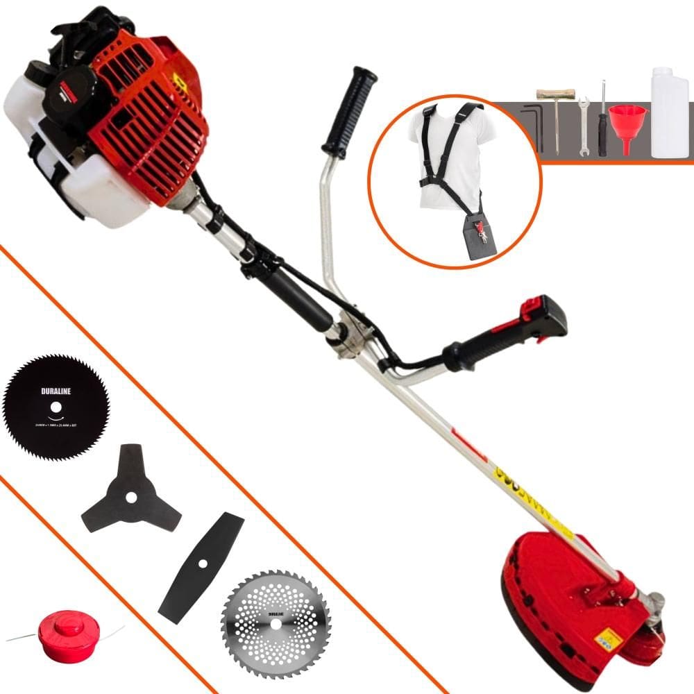 Roçadeira Kawashima KW52-L À Gasolina 52cc 2,5HP de Potência 10.000rpm Com Carretel + Faca 2 Pontas + Faca 3 Pontas + Faca 40 Dentes + Faca 80 Dentes