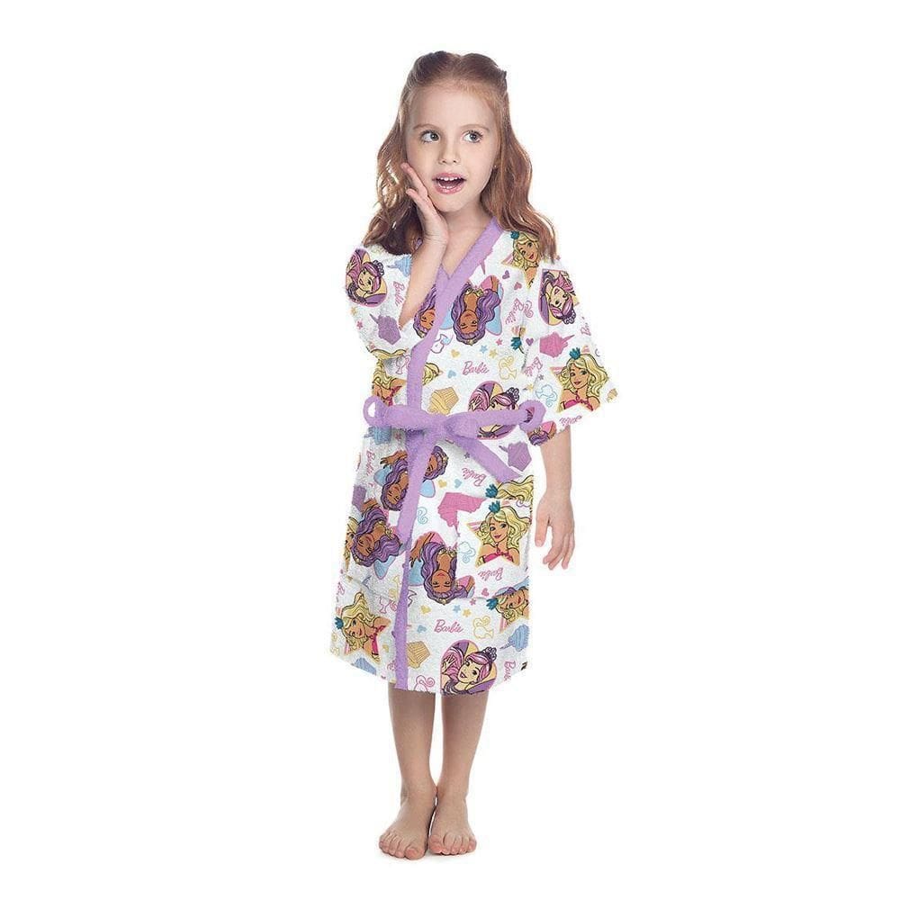 Roupão Felpudo Infantil Quimono Barbie Reinos Mágicos Pp