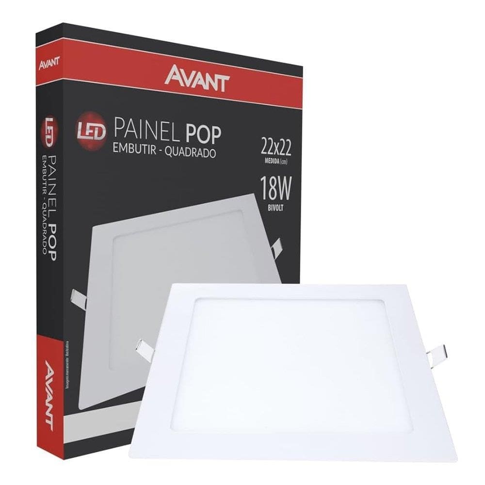 Painel Plafon Avant LED 1680 Lúmens 28cm Quadrado Embutir - 24w 6500K Plástico Branco
