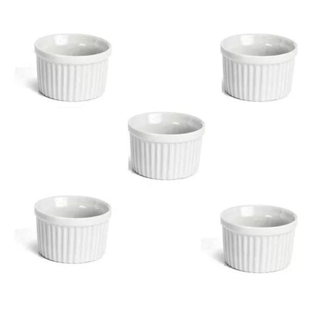 Kit 5 Tigela Ramekim Porcelana Canelado Médio 135Ml