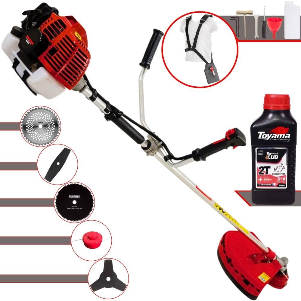 Roçadeira Multifuncional Kawashima KW52L À Gasolina 52cc 2,5HP 10.000rpm Completa 5 Em 1 Com Carretel + Kit 4 Lâminas de Corte + ÓLEO TOYAMA 2 Tempos