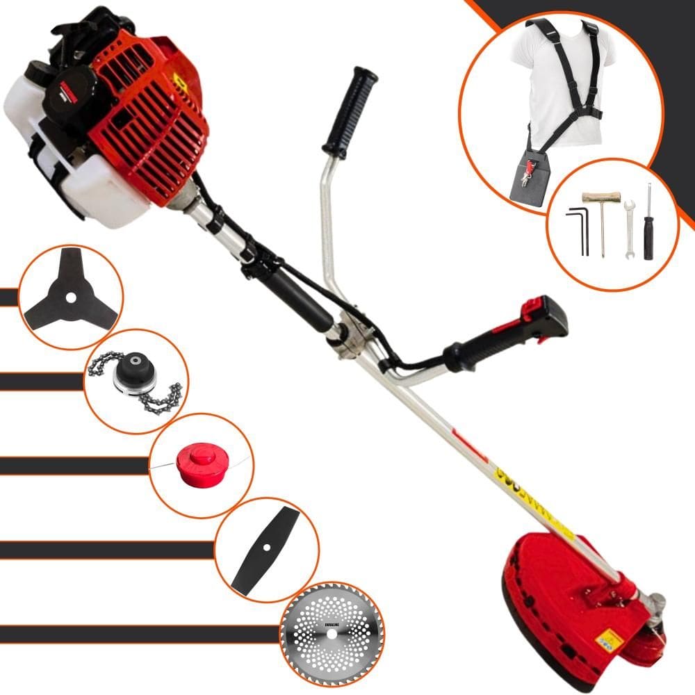 Máquina de Corta Grama Kawashima KW52L À Gasolina 52cc 2,5HP 10.000rpm Multifunções Profissional Completa Com Carretel de Nylon + 4 Lâminas de Corte