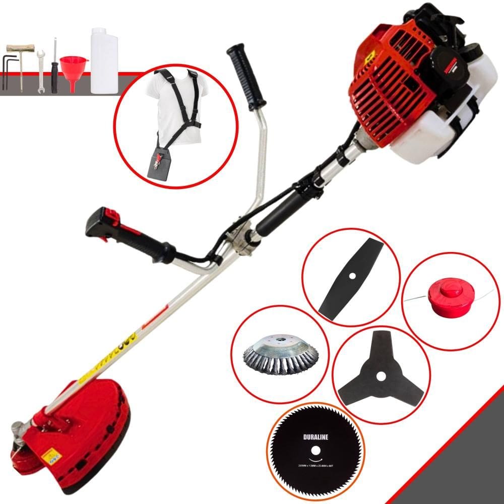 Roçadeira Lateral KW52L Kawashima À Gasolina 2T 52cc 2,5HP Com Carretel + Faca 2 Pontas + Faca 3 Pontas + Faca 80 Dentes + Escova de Aço 38 Cerdas