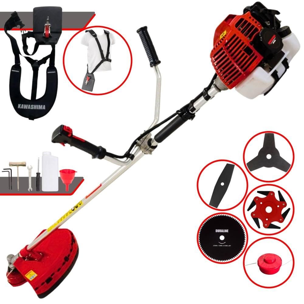 Roçadeira KW52L À Gasolina 2T 52cc 2,5HP Completa Com Carretel de Nylon e Lâmina 3 Pontas + EXTRA Lâmina 2 Pontas, Lâmina 6 Pontas e Lâmina 80 Dentes