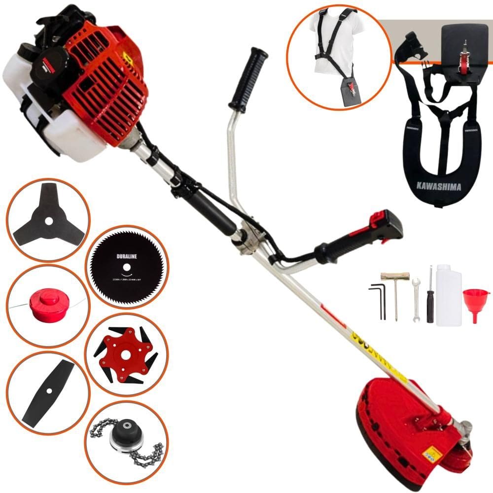 Roçadeira À Gasolina KW52L Kawashima 52cc 2T 2,5HP Completa Com Carretel + Faca 2 Pontas + Faca 3 Pontas + Faca 6 Pontas + Faca 80 Dentes + Trimmer