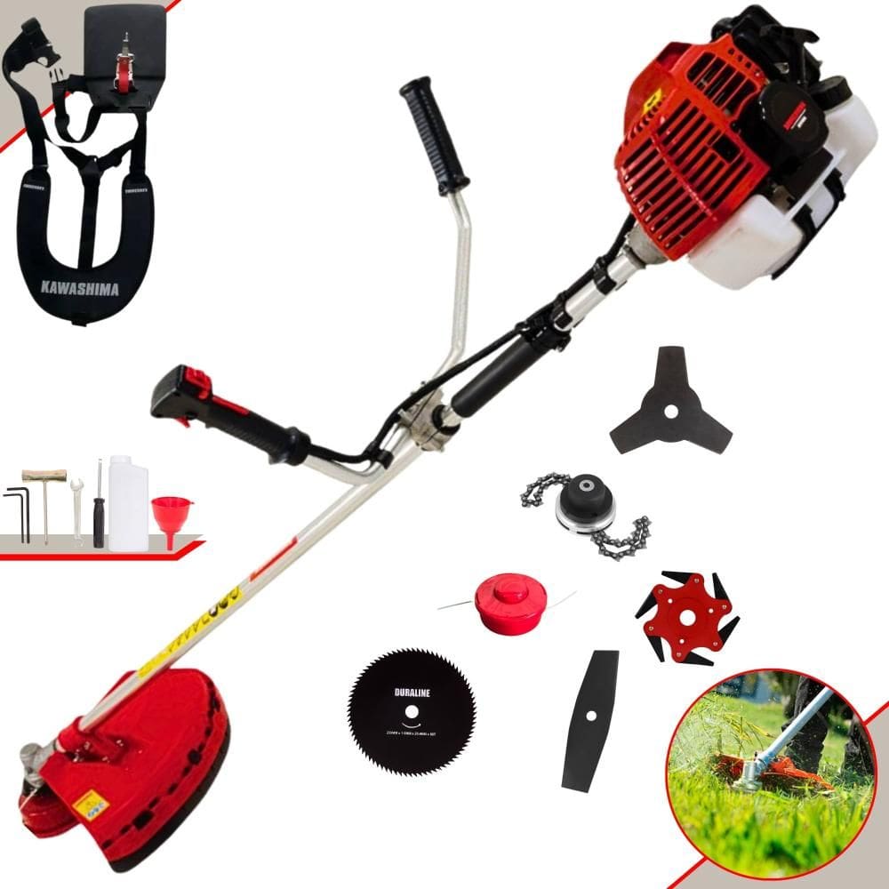 Roçadeira Profissional À Gasolina KW52-L 52cc 2,5HP Com Carretel e Lâmina 3 Pontas + EXTRA Lâmina Facão, Lâmina 6 Pontas, Lâmina 80 Dentes e Trimmer
