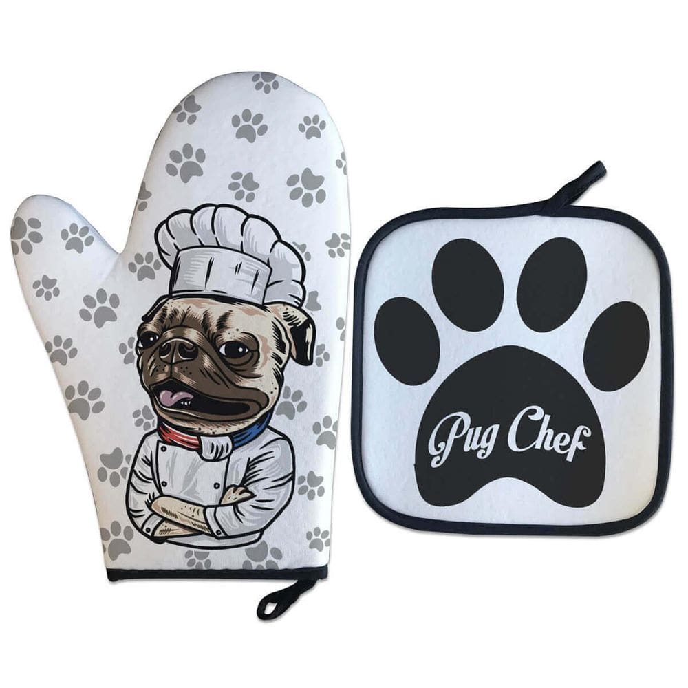 Kit Luva Térmica Pug Chef Cozinha Criativa Geek