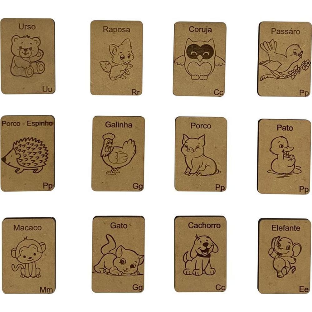 Jogo Da Memoria Animais 26 Peças Mdf Alfabetização Infantil