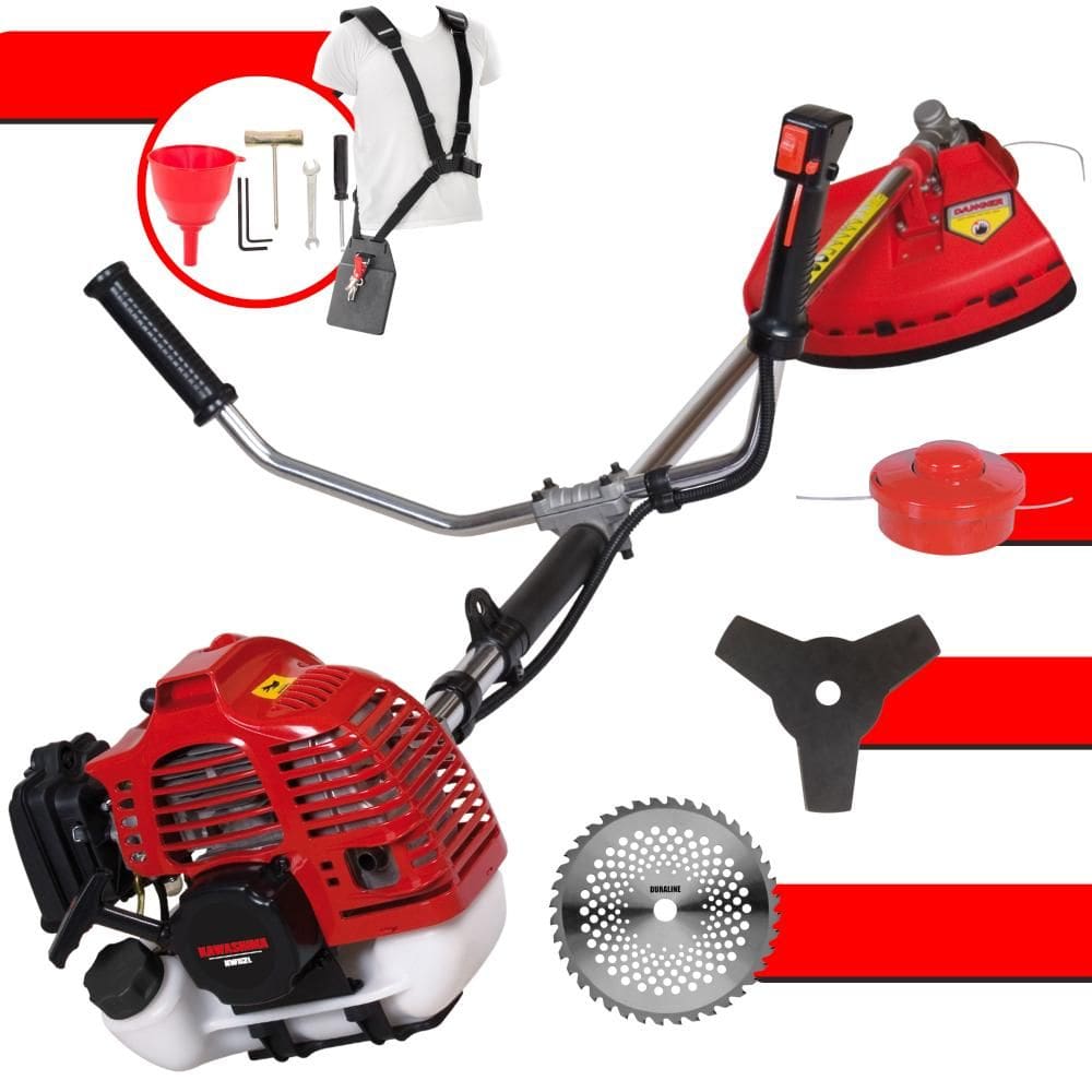 Roçadeira Robusta Kawashima KW52L À Gasolina 2T 52cc 10.000rpm 2,5HP de Potência Completo Com Lâmina 3 Pontas + Lâmina 40 Dentes + Carretel Nylon