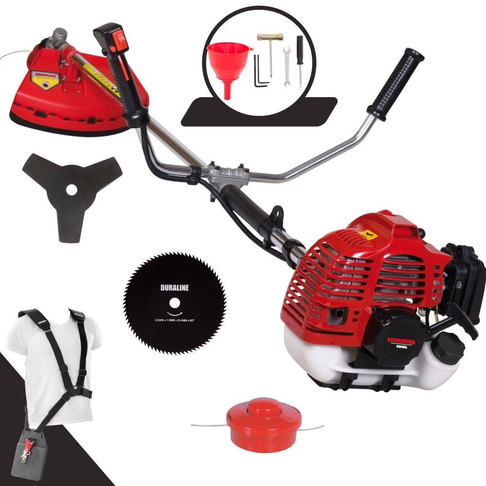 Roçadeira Multifuncional Kawashima KW52-L À Gasolina 52cc 10.000rpm 2,5HP de Potência Completo Com Lâmina 3 Pontas + Lâmina 80 Dentes + Carretel Nylon