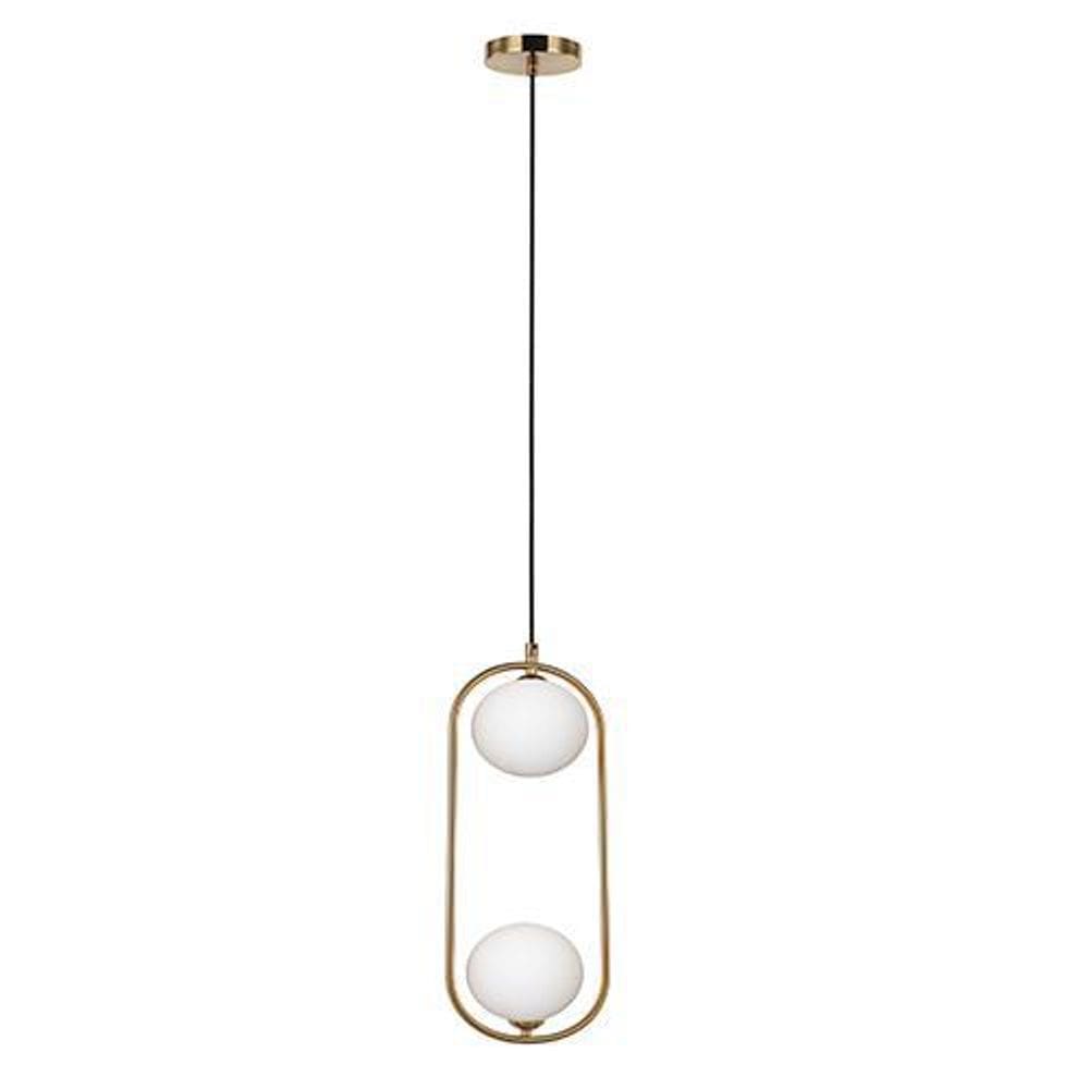 Pendente Quarto Dourado Ball 2 Globos Vidro Branco Ace93