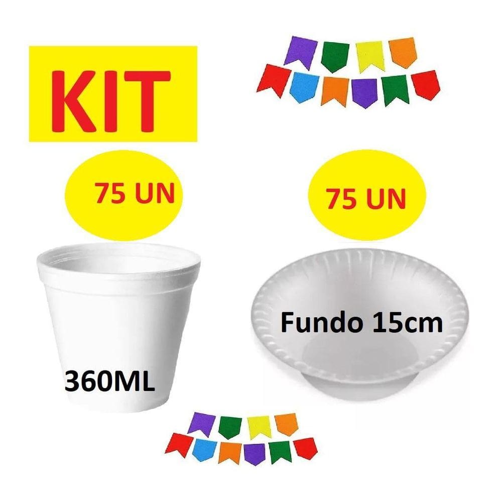Kit C/150 Un Descartáveis Isopor Potes 360Ml E Cumbucas 15Cm
