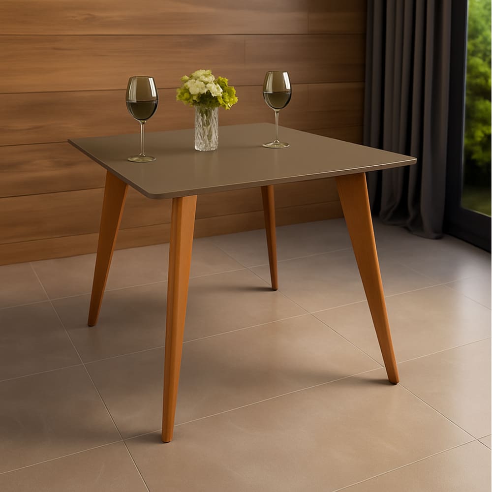 Mesa de Jantar Tampo com Vidro Quadrada 90x90cm Cinza Slim Cinza