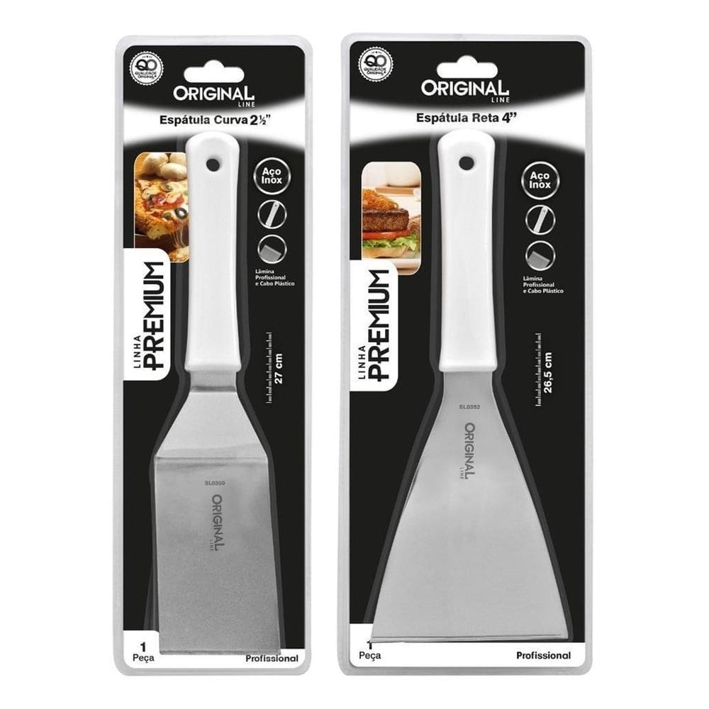 Kit 2 Espátulas Inox Lanche Reta E Curva Chapeiro E Cozinha