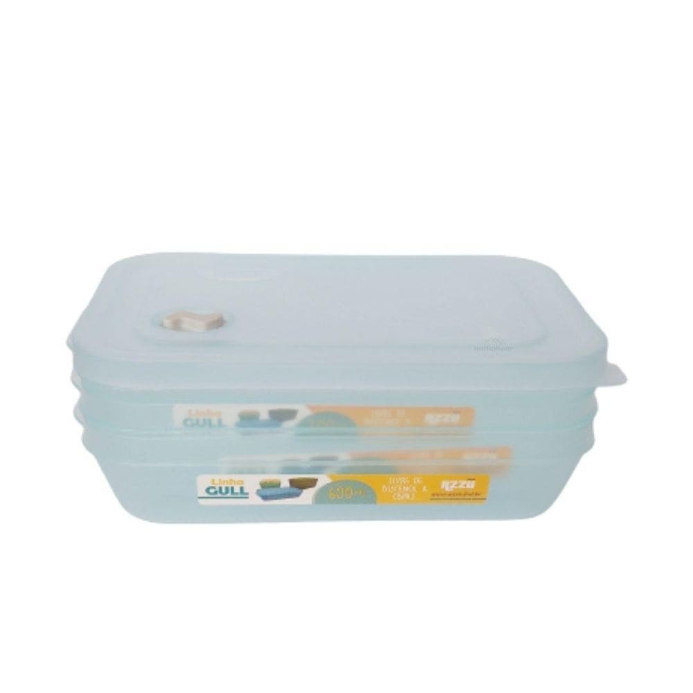 Kit 03 Pote Plastico Gull Válvula Translucido 600Ml Azul