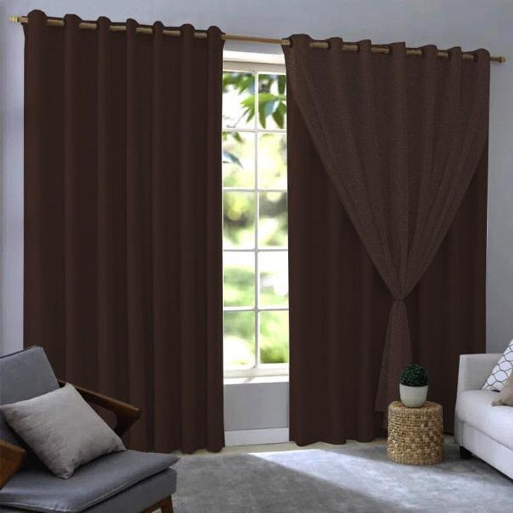 Cortina Blackout Com Voil 280X230 Corta Luz Pvc Sala/Quarto