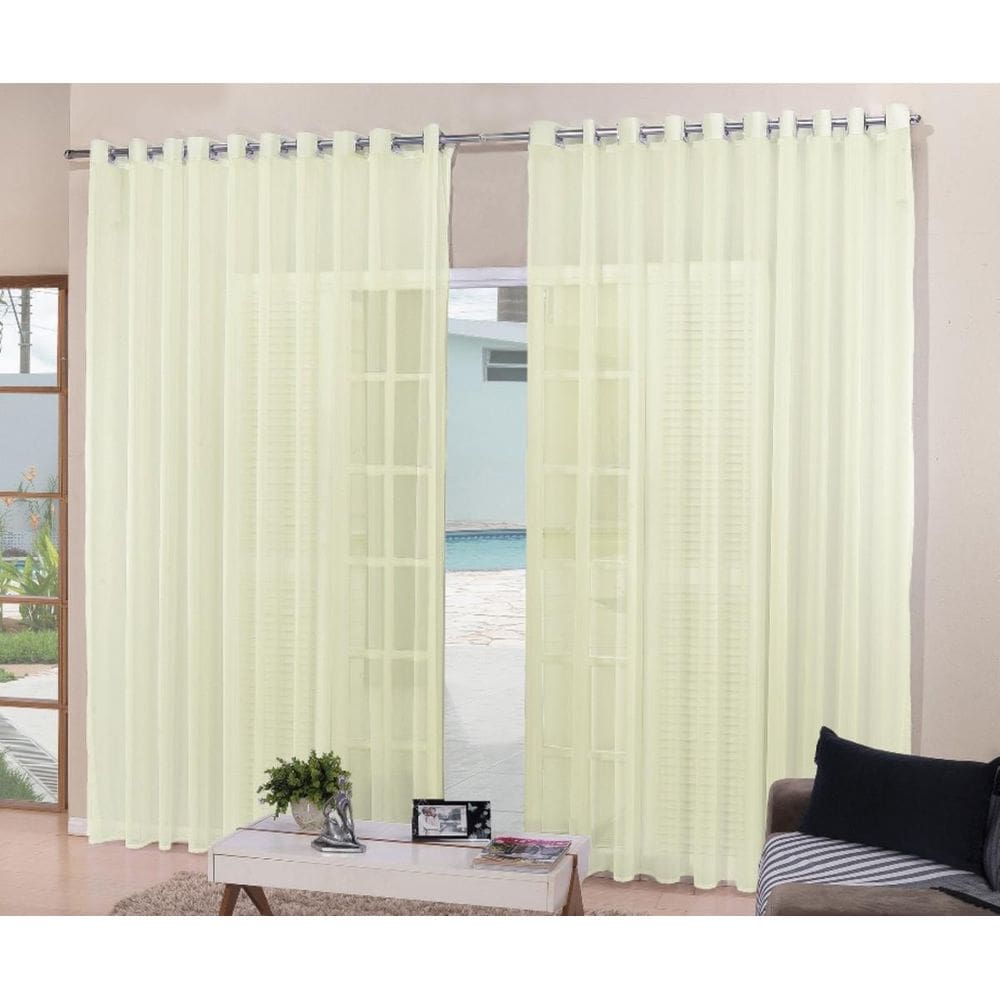 Cortina Sala Quarto Voal Liso Palha 3,00X2,20