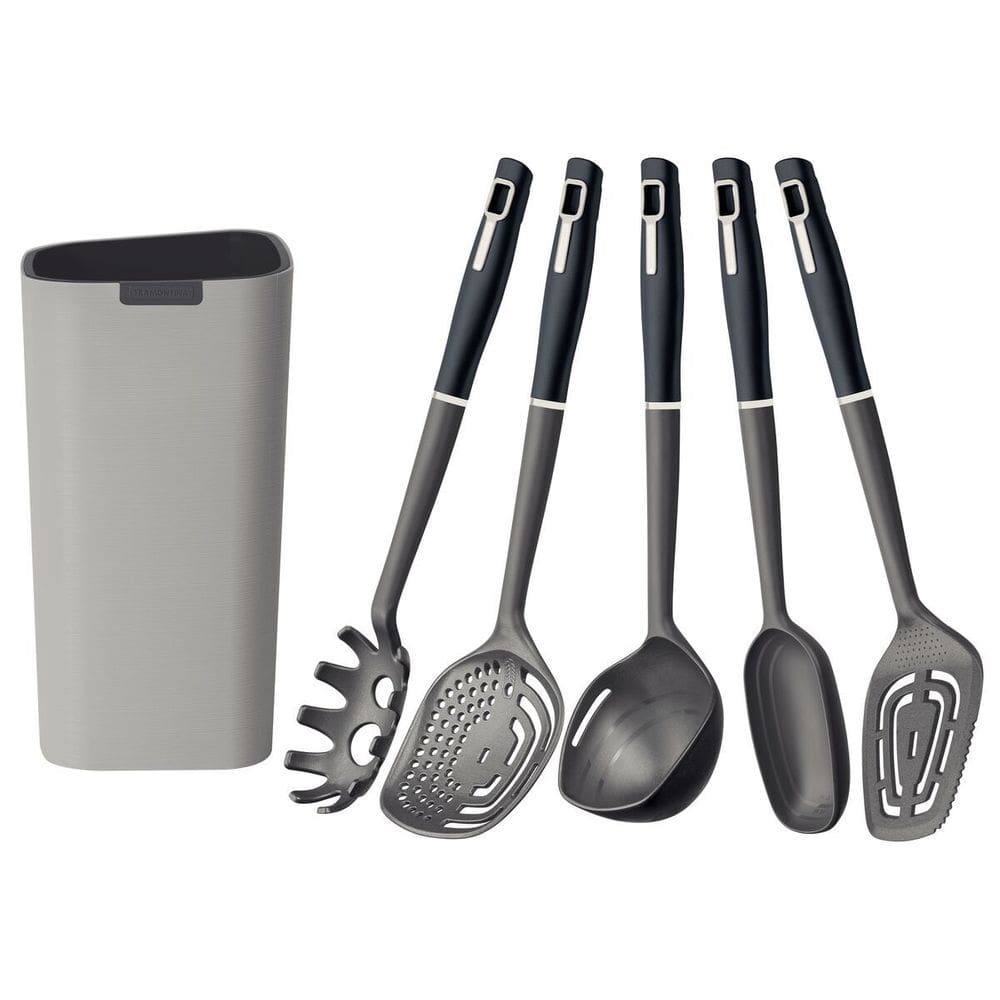 Kit Utensílios de Cozinha 6 Unidades com Suporte Verano Ônix Resistente Até 180°C Tramontina
