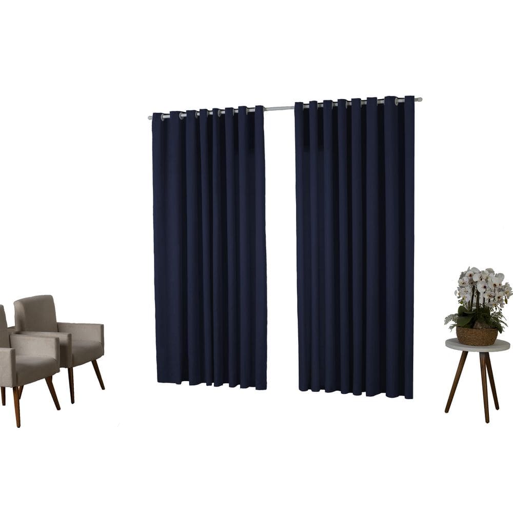 Cortina 3,00X2,50 Oxford Quarto Sala Porta Azul Marinho