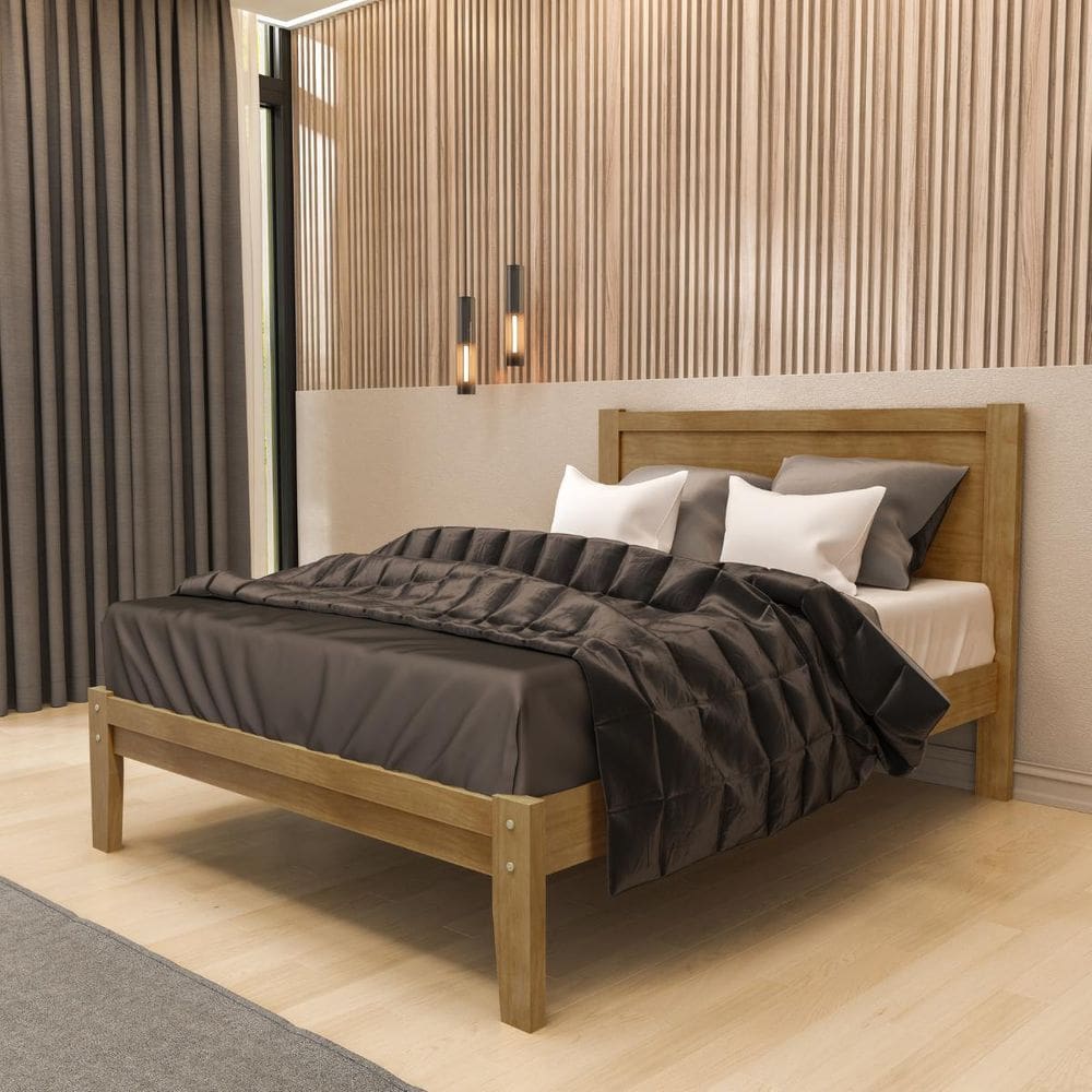 Cama de Casal Madeira Maciça 1,40 Cabeceira Quadrada Rústica