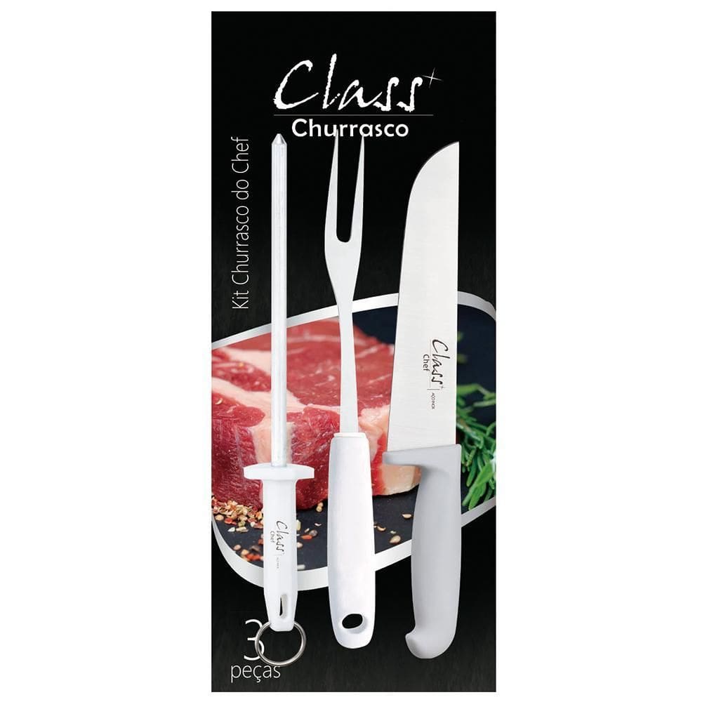 Kit Churrasco Gourmet Faca Garfo Chaira Inox