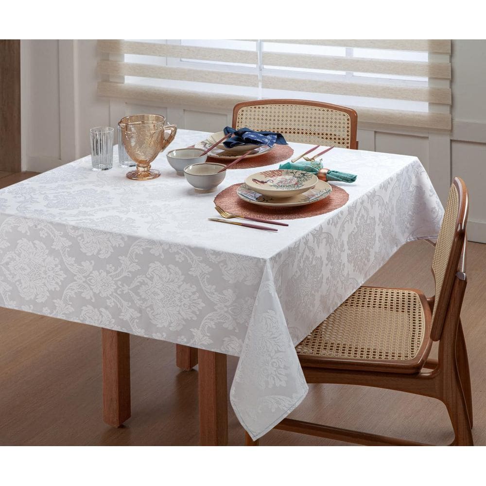 Toalha De Mesa Para 4 Pessoas Tecido Jacquard Branco 1,5M