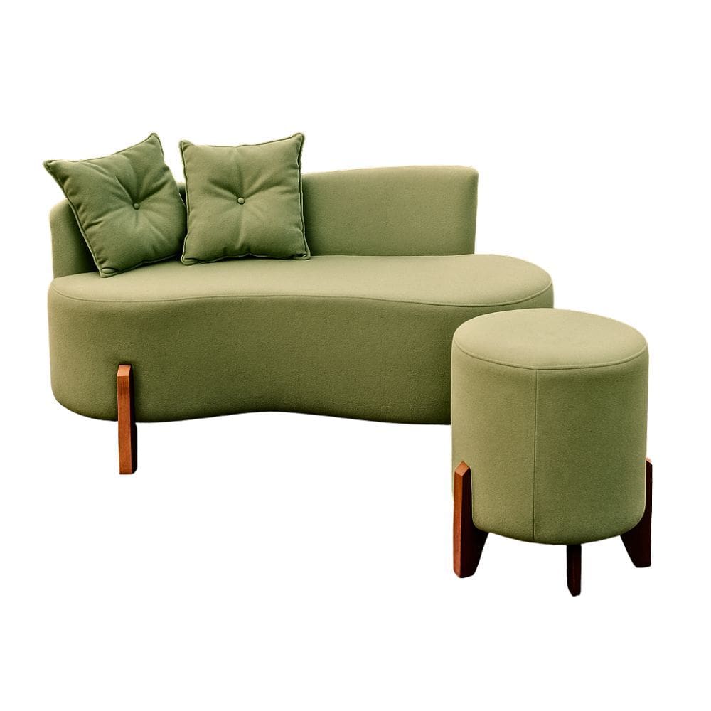 Conjunto Sofá Curvo Orgânico + 01 Puff Luna Boucle Verde Menta - Montanaris Decor
