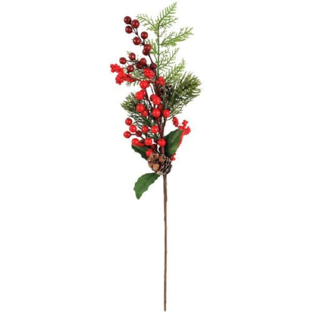 Pick Natal Folhagem Cereja Pinha 63x20x9cm - Inigual Decor