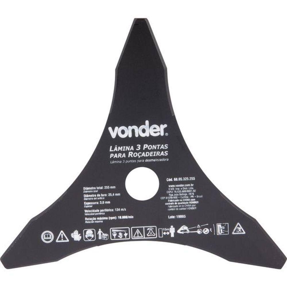 Lâmina 3 Pontas Para Roçadeira 255x25,4x3,0mm - Vonder