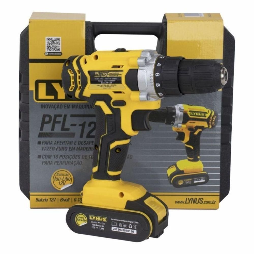 Parafusadeira 12V 1350 Rpm Com Bateria Maleta Pfl-12si Lynus
