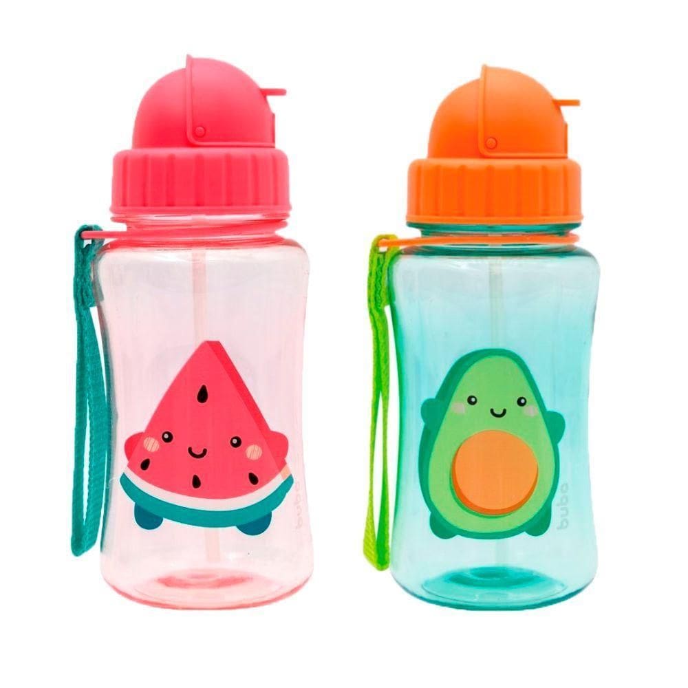 Kit 2 Garrafinha Infantil Frutti 400 Ml Buba Canudo Retrátil