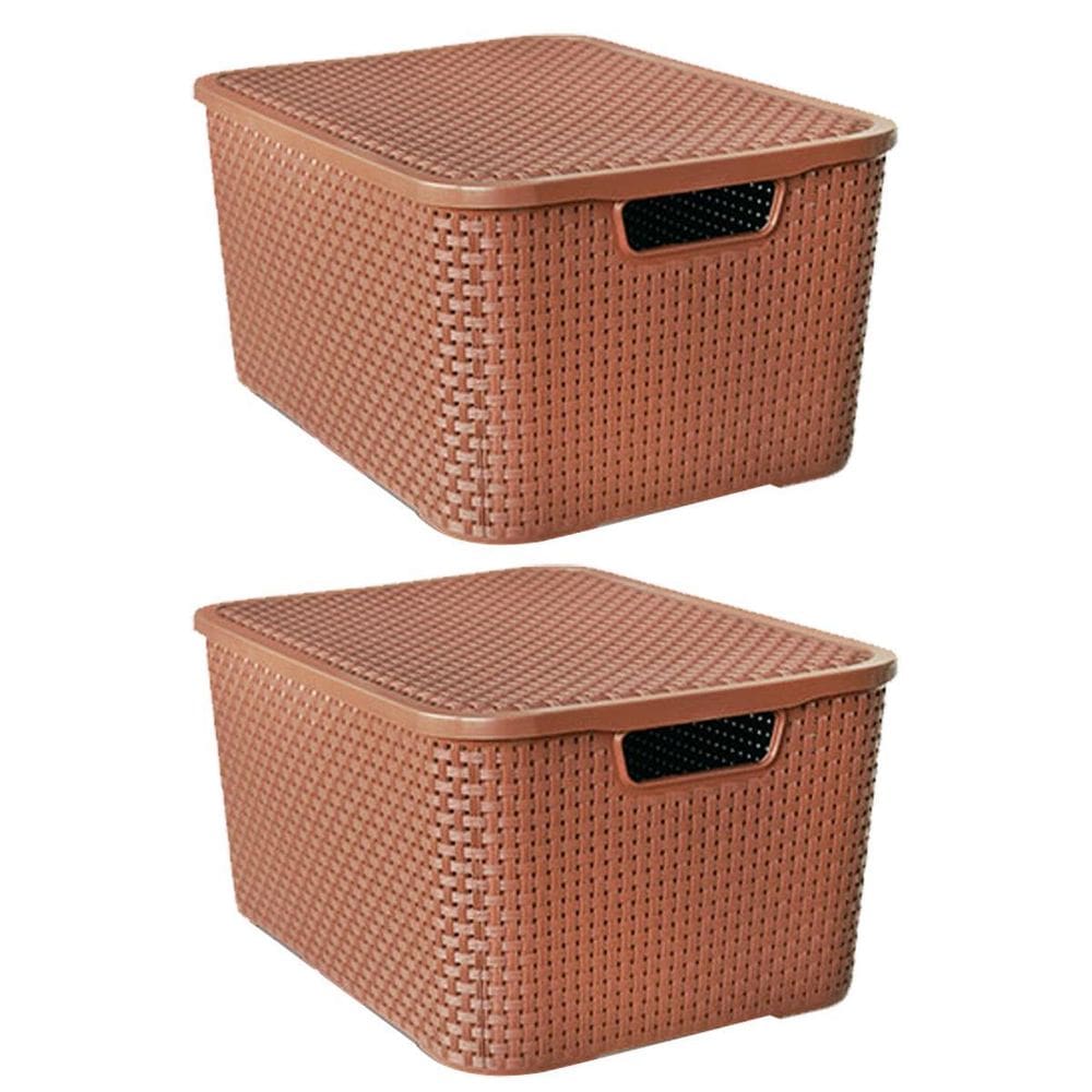 Kit 2 Caixas Organizadoras Rattan Marrom 7 Litros Com Tampa 25587 Arqplast