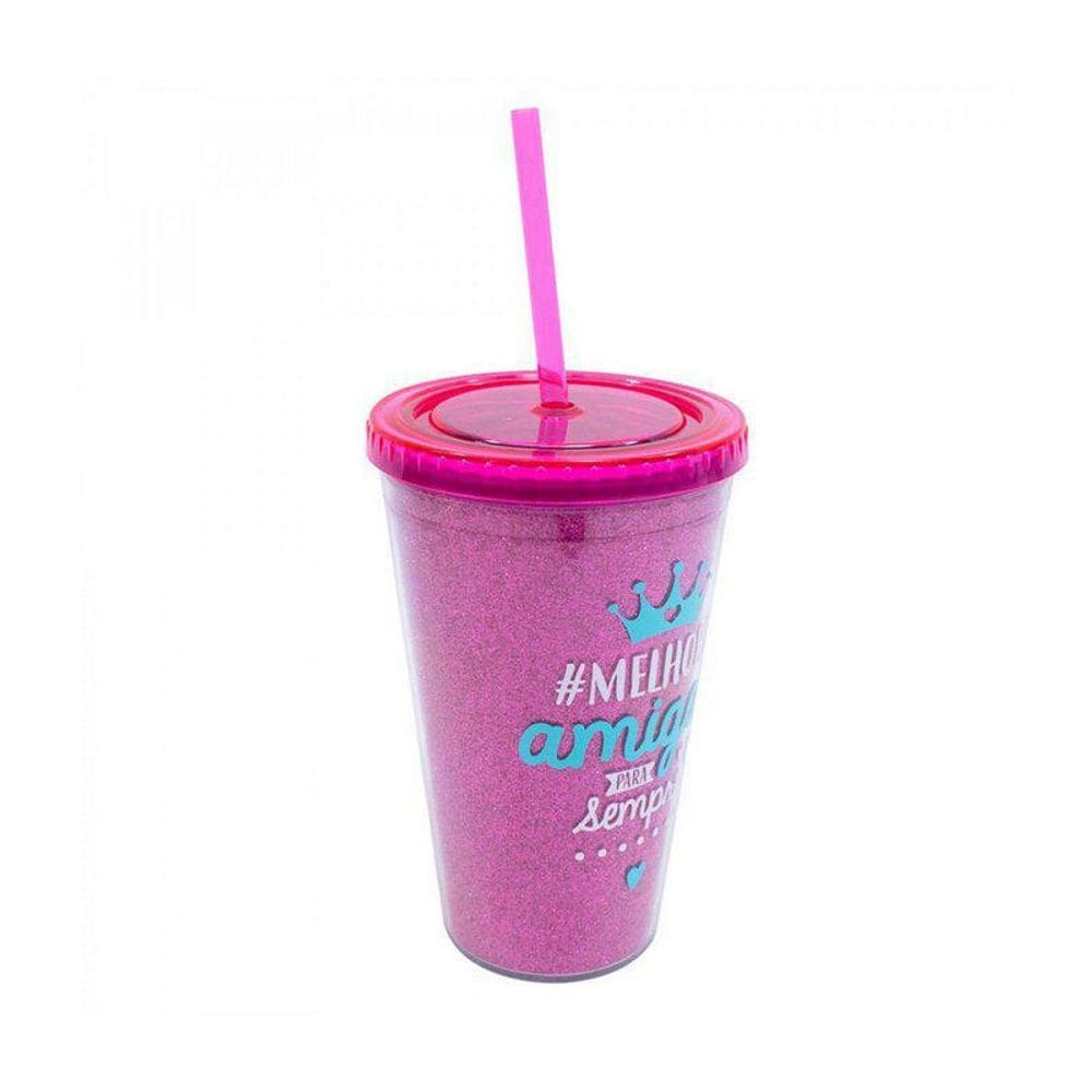 Copo Pink Com Canudo Melhores Amigas 450Ml - Projeto Kiwi