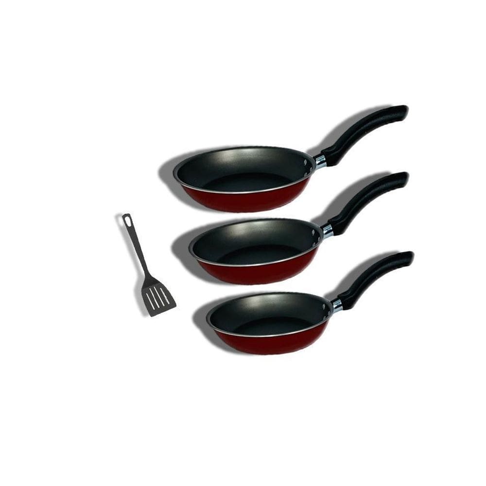 Kit 3 Frigideiras Vermelha Antiaderente Teflon + 1 Espatula