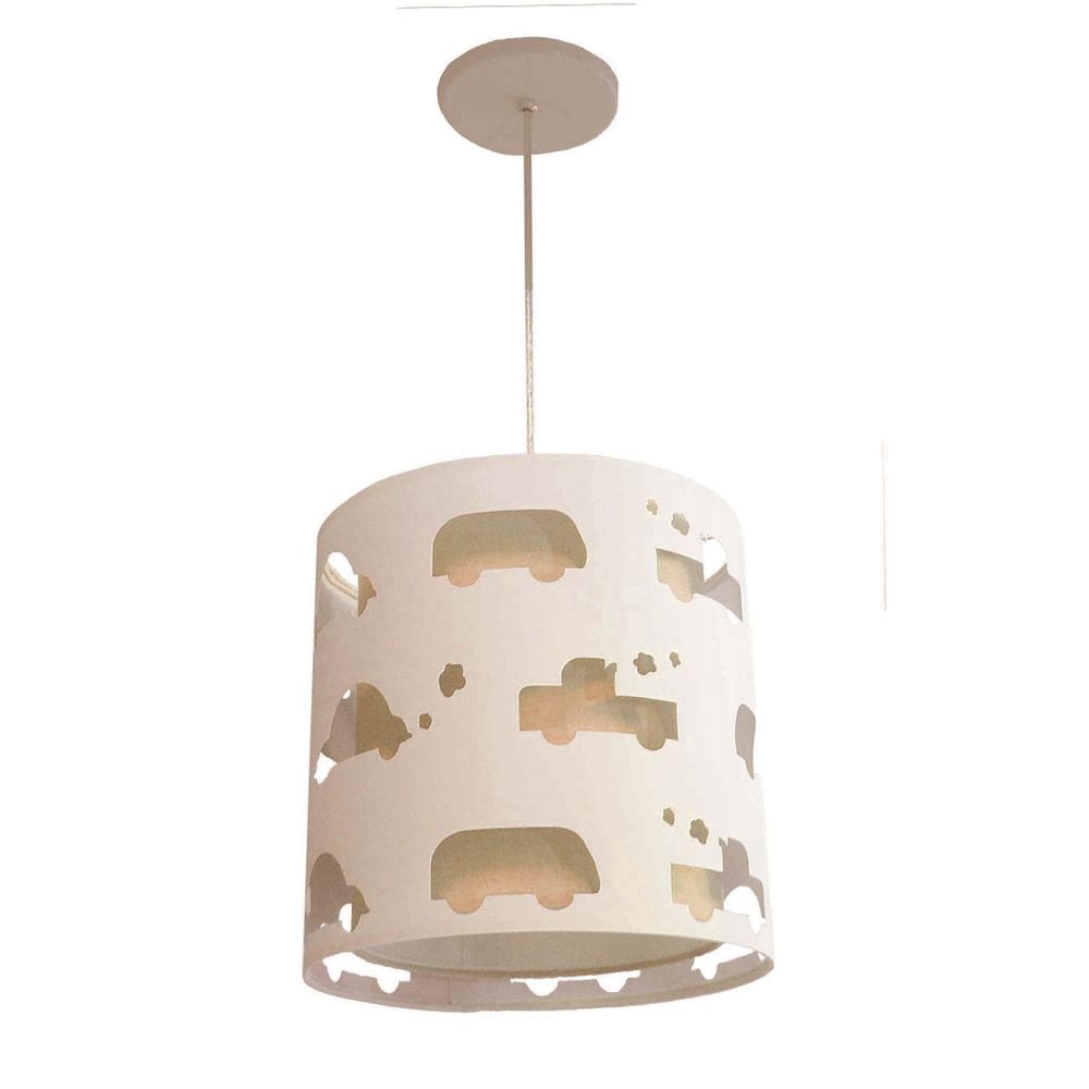 Lustre Infantil Pendente Recorte Carrinhos 25X25 Crú