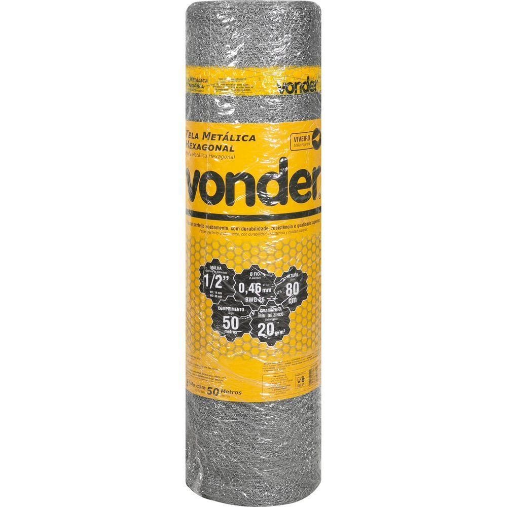 Tela Metálica Viveiro Hex Malha 1-2`` BWG26 0,8m 50m Vonder