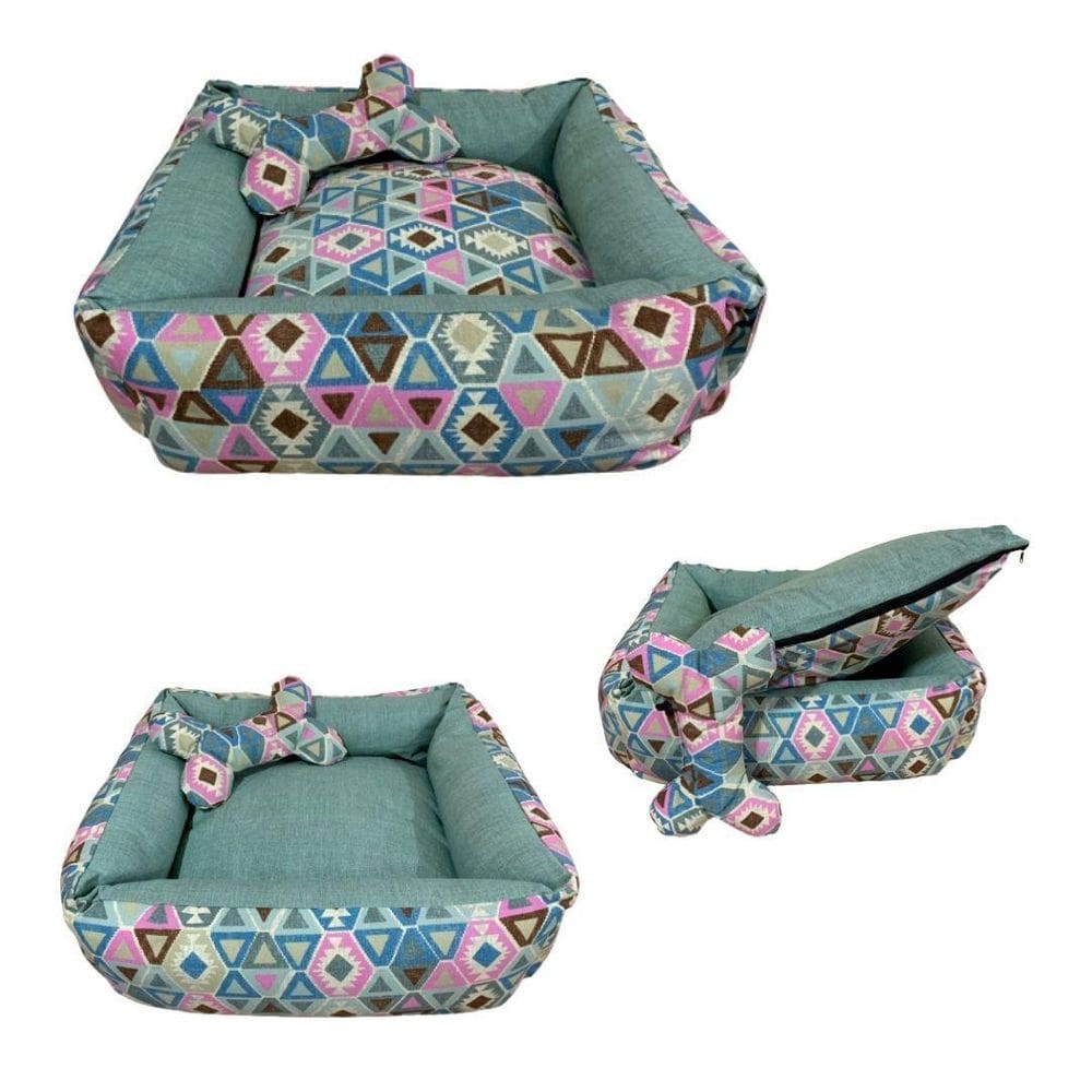 Cama Impermeável Com Travesseiro Para Cães E Gatos - Verde P