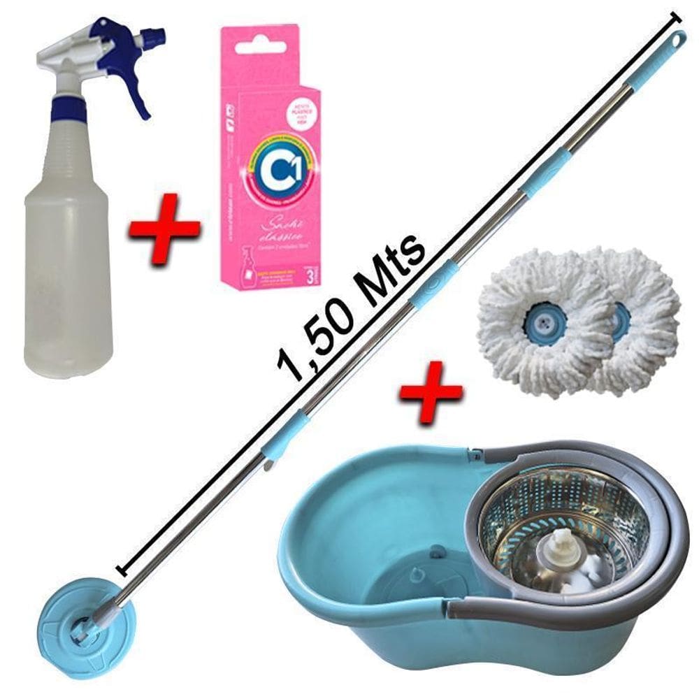 Mop Giratório Cesto Inox 2 Refil Borrifador E Sache Lavanda