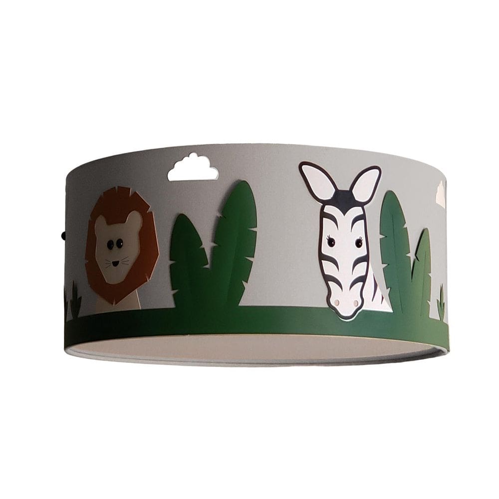 Luminária Infantil Plafon Safari Cúpula Cinza Tecido 30X15