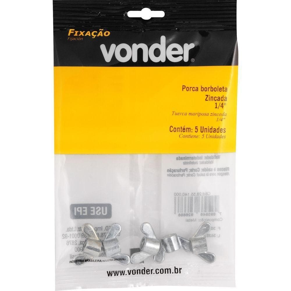 Porca Borboleta Zincada 1-4`` Com 5 Peças Vonder