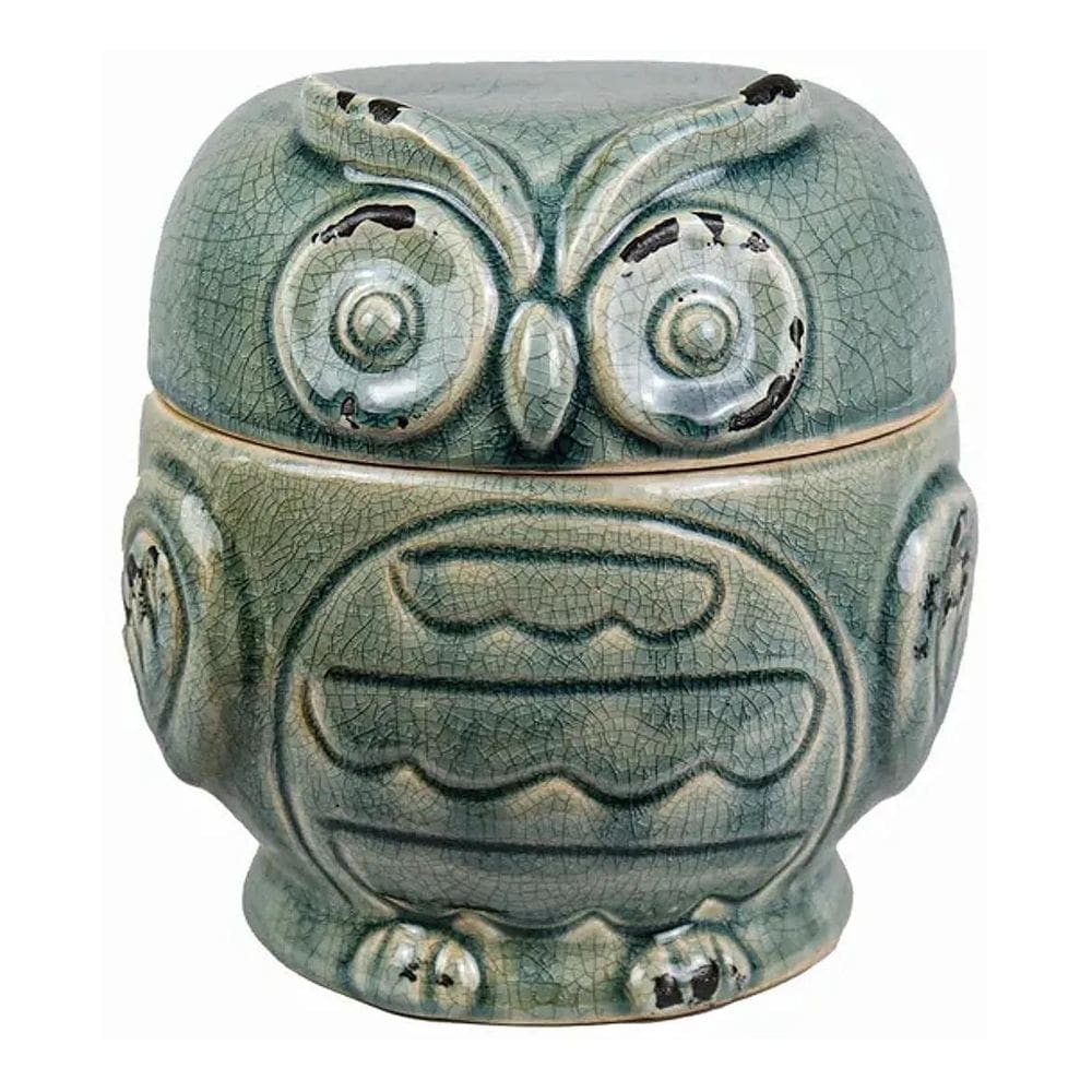 Pote Decorativo Cerâmica Coruja Retrô Verde 17 X 12
