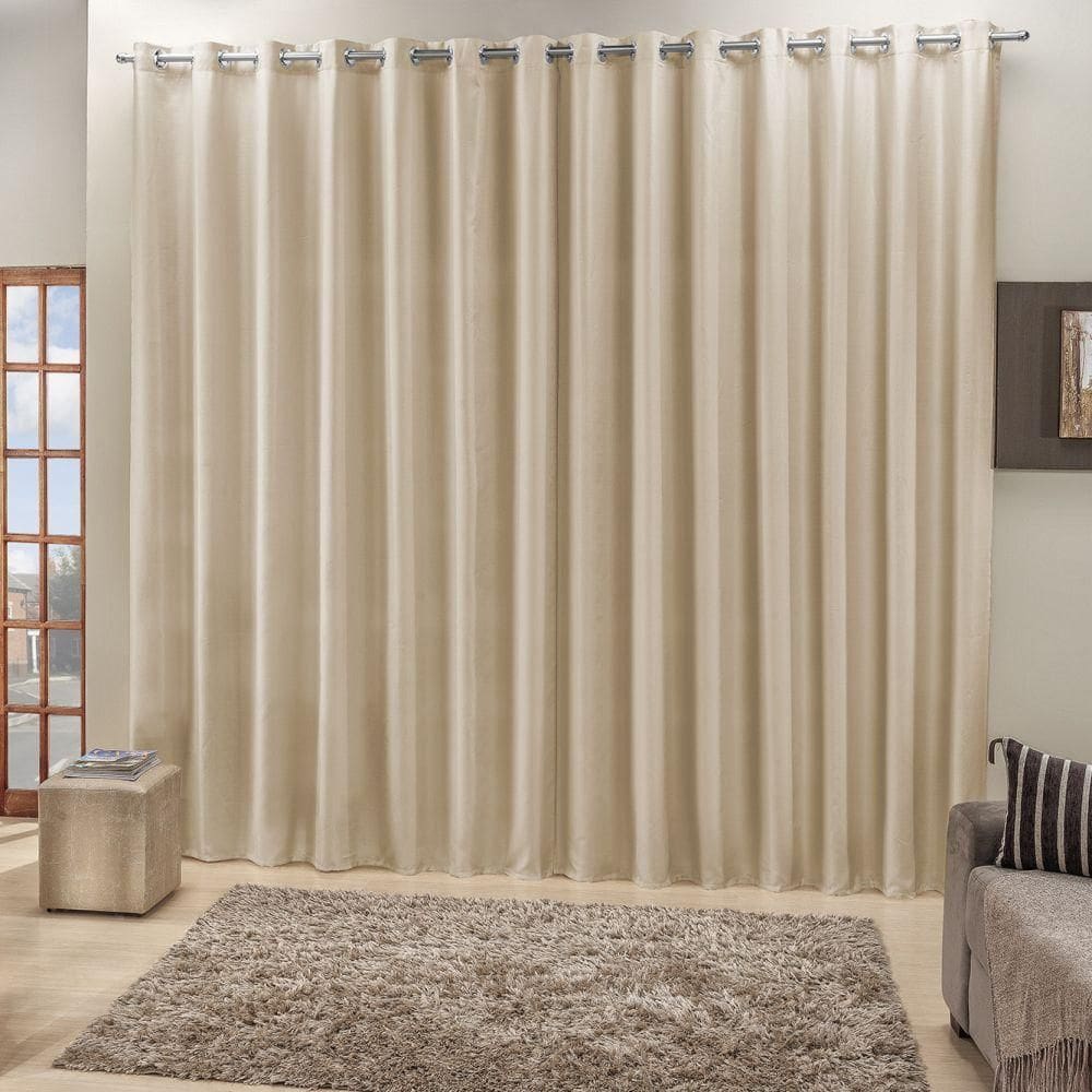 Cortina Top Chick 2M Quarto Tecido Ráfia Trilho Comum - Bege