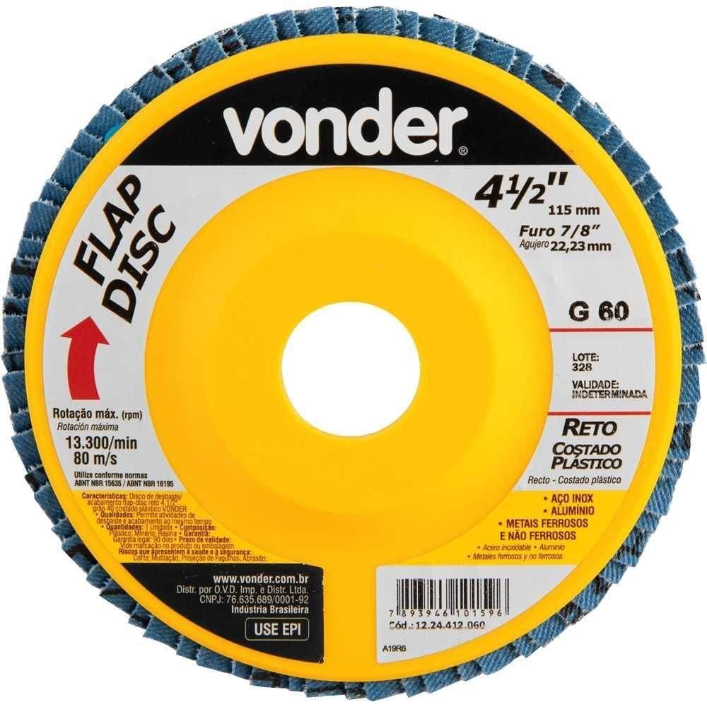Flap Disc 4.1-2 G60 Costado Pvc Reto Aço Carbono Ino Vonder