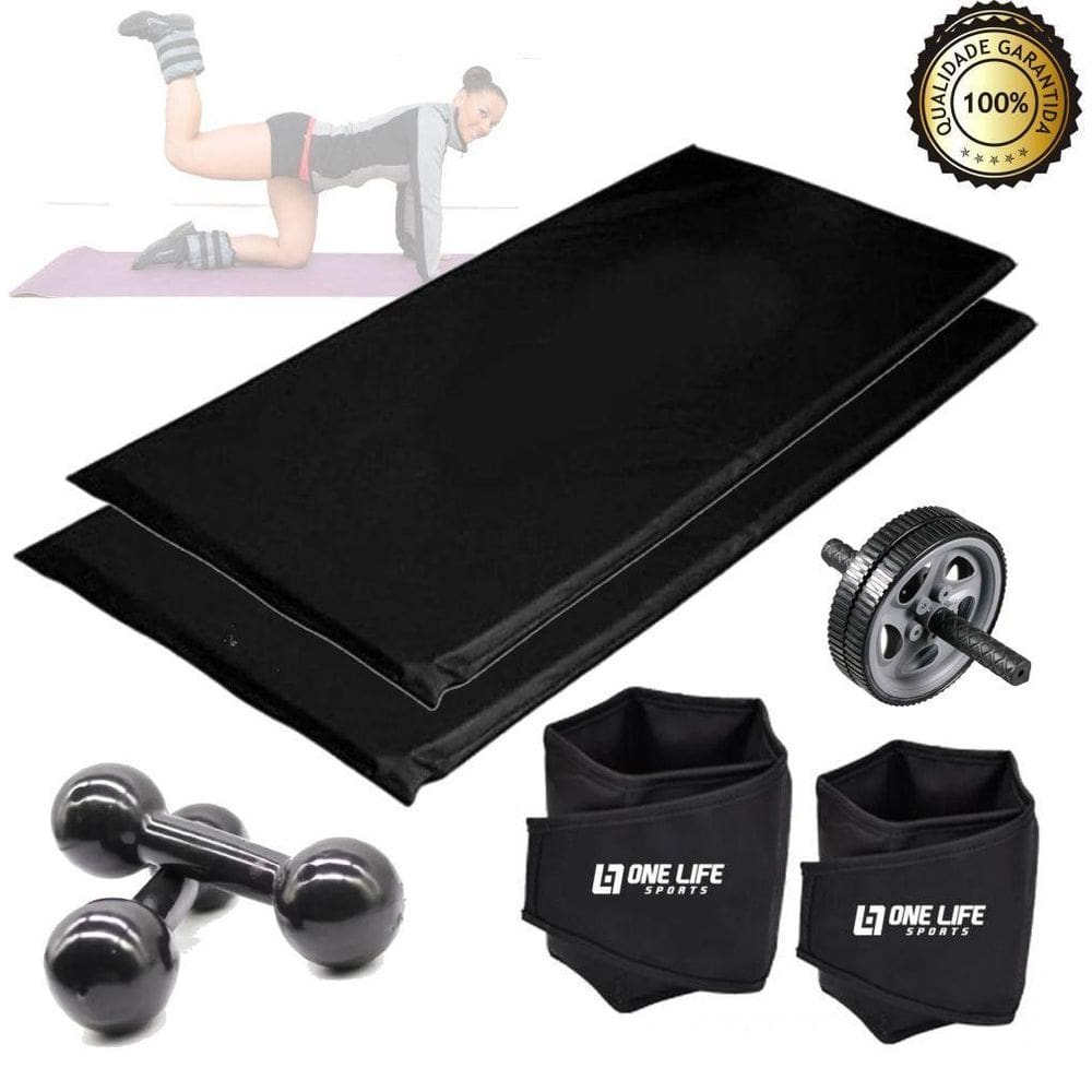 Tornozeleira Caneleira Par 5Kg + Par Halter 4 Kg + Roda Abd