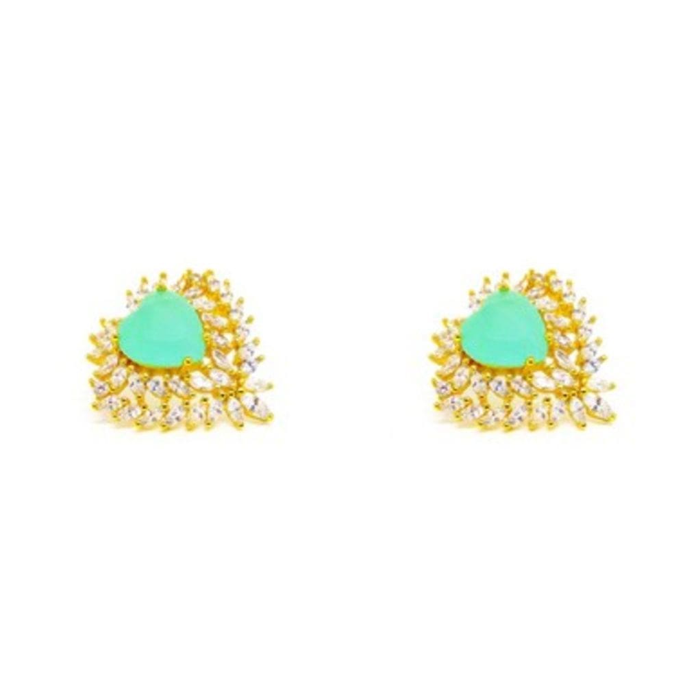 Brinco Coração Folheado a Ouro com Zirconia Verde