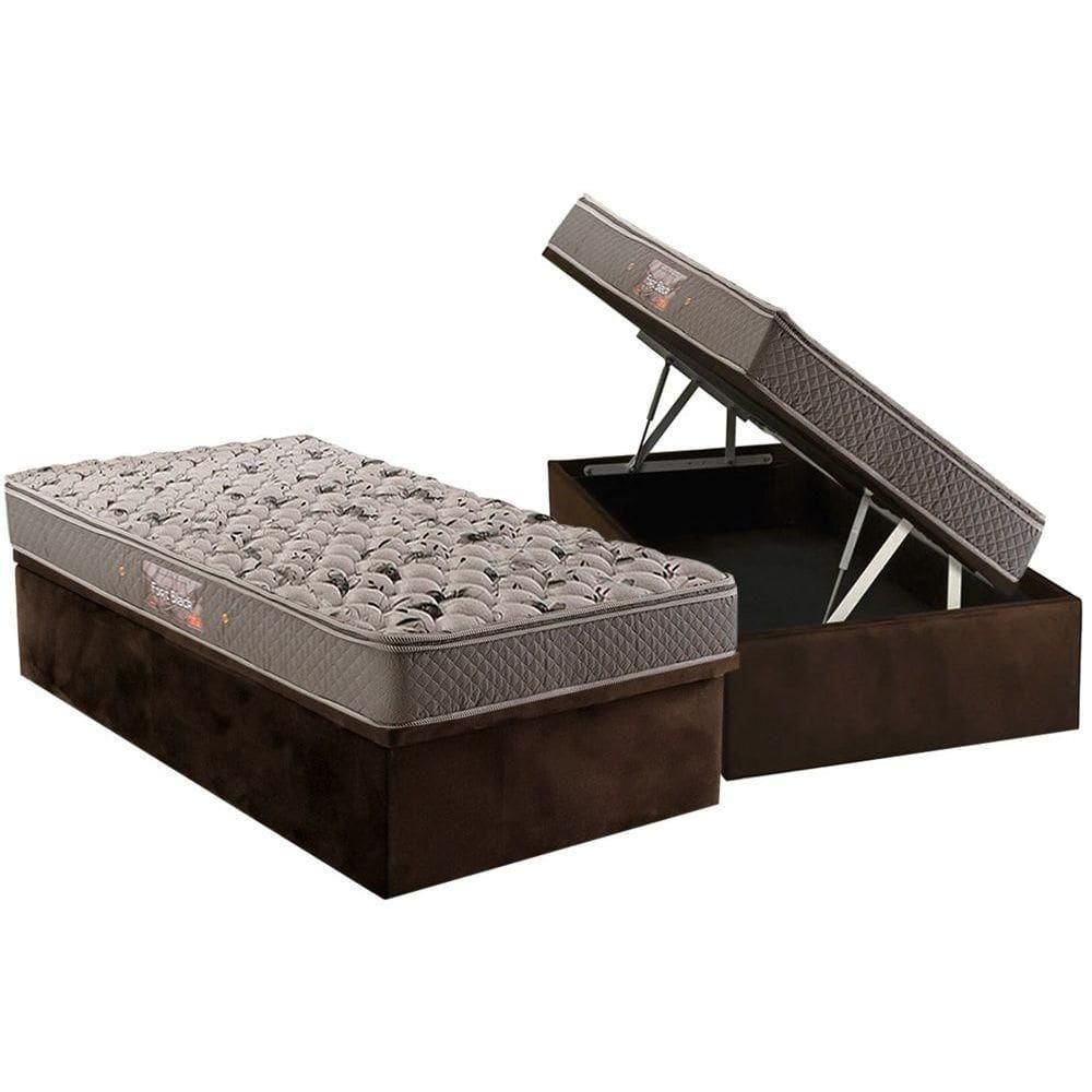 Cama Box Baú Solteiro: Colchão Anatômico Herval Ag65 Fort Black Firme Pillow Top + Base Crc Suede Brown(88x188)