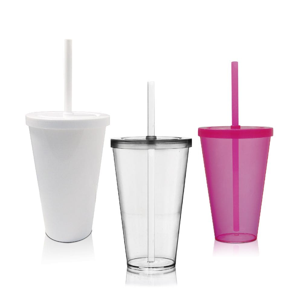 Kit 30 Copos Tampa E Canudo Krystalon Acrílico 550 Ml