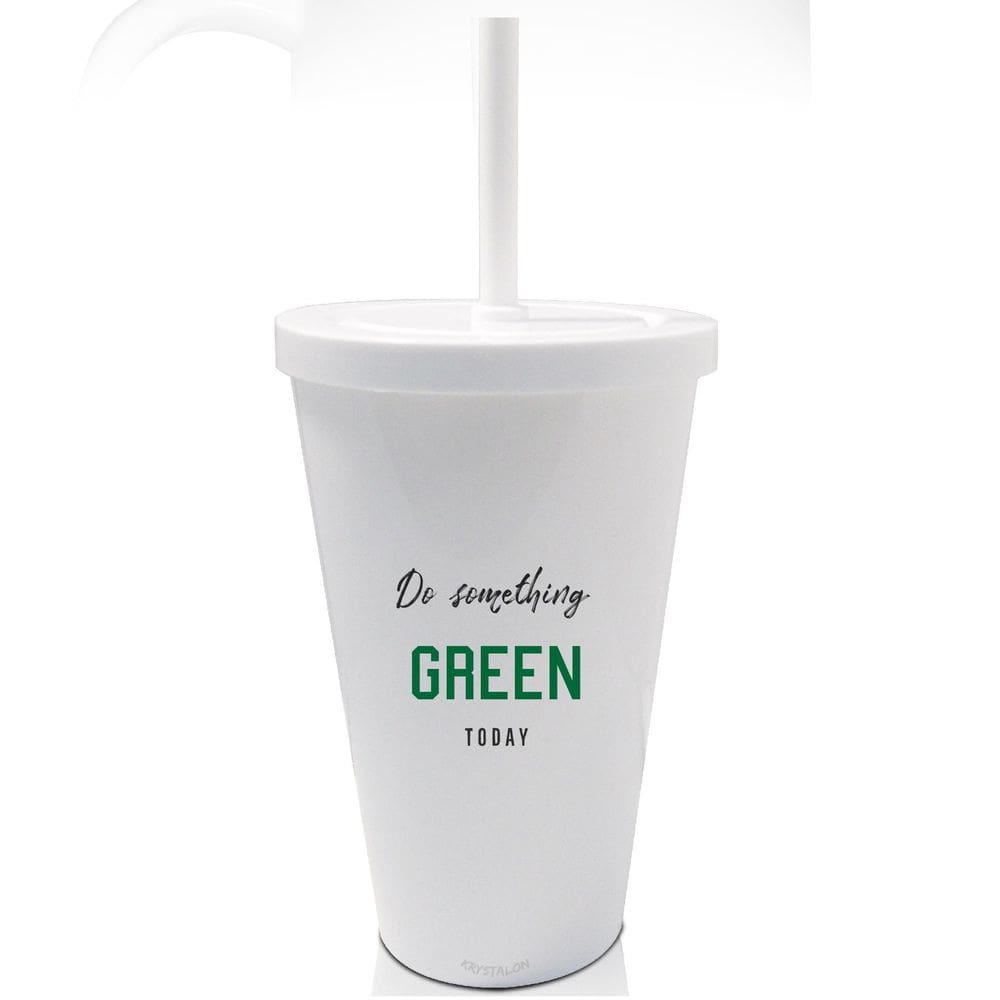 Kit 8 Copos Com Tampa E Canudo Branco Seja Verde