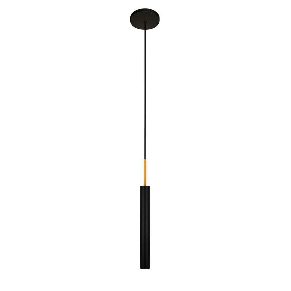 Luminária Pendente Tubo Teto Sala Quarto Preto Dourado 40Cm